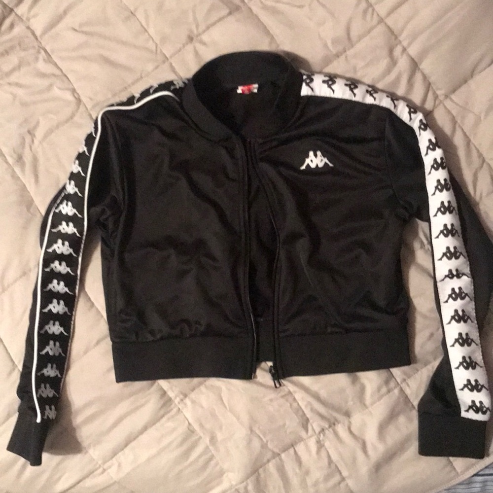 cropped black & white kappa velvet jacket